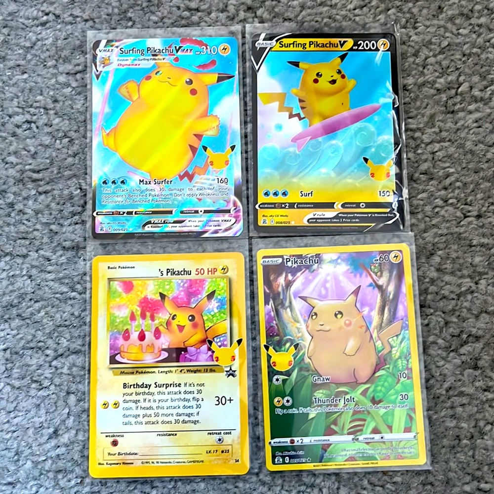 Pokémon 25th Anniversary Pikachu bundle! Protected in sheaths!